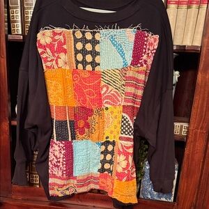 Colorful Patchwork Sweatshirt. Super soft top. Hand made at art show